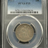 1867 Seated Liberty Quarter PCGS F15 obverse and label