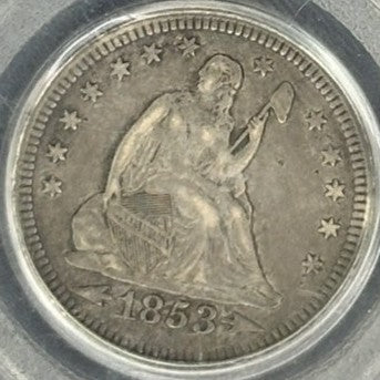 1853 Seated Liberty Quarter PCGS XF40 obverse full slab