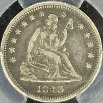 1843 Seated Liberty Quarter CAC PCGS VF30 obverse full slab