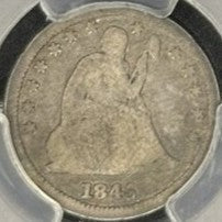 1845 Seated Liberty Quarter PCGS VG08 obverse full slab