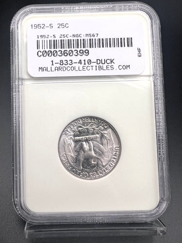 1952-S 25C Washington Quarter Dollar NGC MS 67 0.9 Silver U.S. Coin Mint State