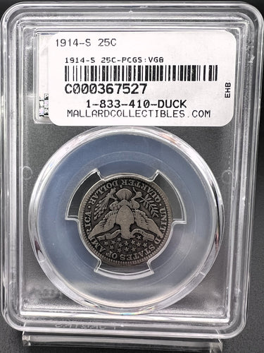 1914-S 25C Barber Quarter PCGS VG8 - 0.9 Silver Coin - San Francisco Minted