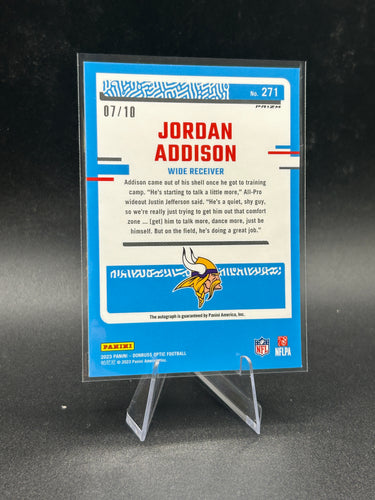 2023 Panini Optic Donruss Rated Rookie Prizm Jordan Addison 07/10 Autographed