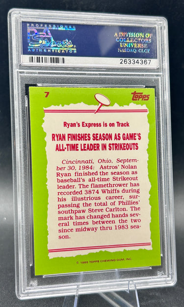 1985 Topps Tiffany #7 Nolan Ryan PSA Mint 9