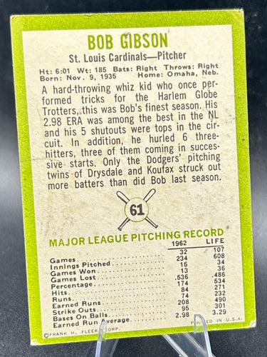 1963 Fleer Bob Gibson #61