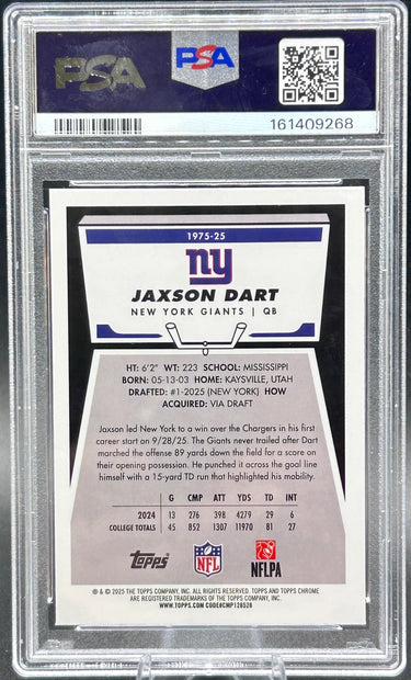 2025 Topps Chrome Jaxson Dart #25 1975 Topps X-Fractor PSA Mint 9