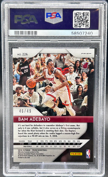 2018 Panini Prizm Bam Adebayo #226 Orange Prizm PSA Gem Mint 10 46/49