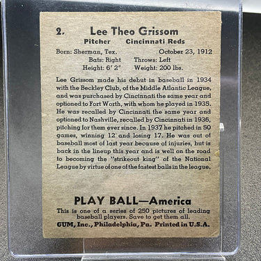 1939 Lee Theo Grissom Cincinnati Reds Play Ball #2 Baseball Card (308256)