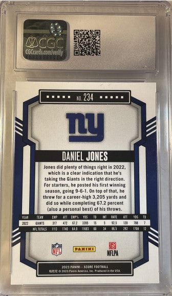 2023 Daniel Jones New York Giants QB Card Score #234 CGC MINT+ 9.5 (267667)