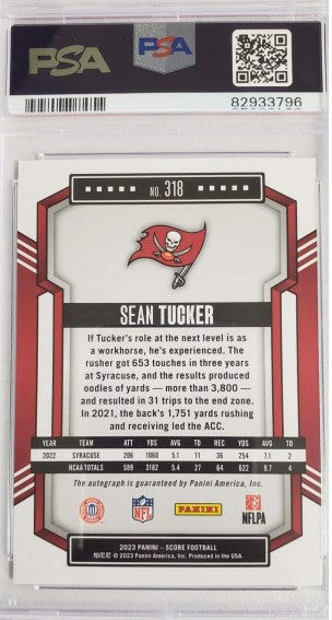 2023 Sean Tucker Tampa Bay Buccaneers Autograph Green Rookie Card Score #318 PSA NM 7 (269161)