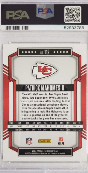 2023 Patrick Mahomes II Kansas City Chiefs QB Card Score #119 PSA Mint 9 (269164)