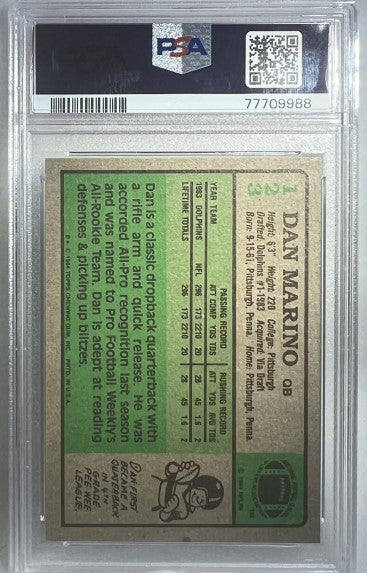 1984 Dan Marino Miami Dolphins QB Rookie Card HOF AFC Pro-Bowl Topps #123 PSA NM-MT 8 (268576)