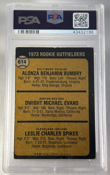 1973 TOPPS Rookie Outfielders Bumbry/Evans/Spikes #614