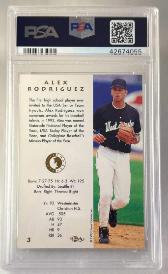 1993 Classic Images Alex Rodriguez Rookie Baseball Card #3